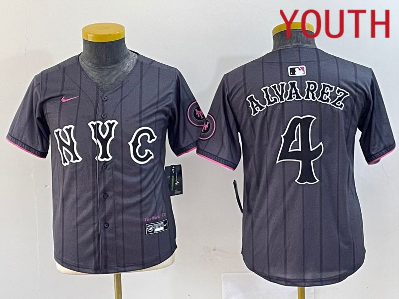 Youth New York Mets #4 Alyarez Black City Edition 2024 Nike MLB Jersey style 1